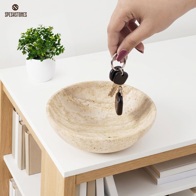 SPESHSTONES Small Travertine Bowl 6 Inch Handmade Small Decorative Candy Bowls For Dining Table Centerpieces & Kitchen Countertop - Key Bowl for Entryway Home Decor
