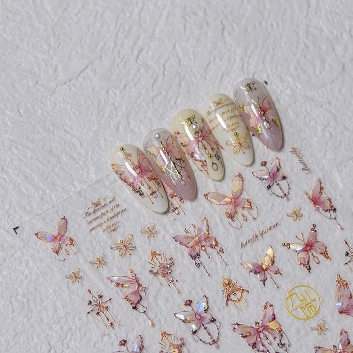 Shell Light Butterfly Nail Art Stickers 5D Embossed Nail Decals Pink Butterfly Nail Art Design Self Adhesive Nail Supplies Spring Butterfly Nail Stickers for Women Nail Decoration (Pink Butterfly)