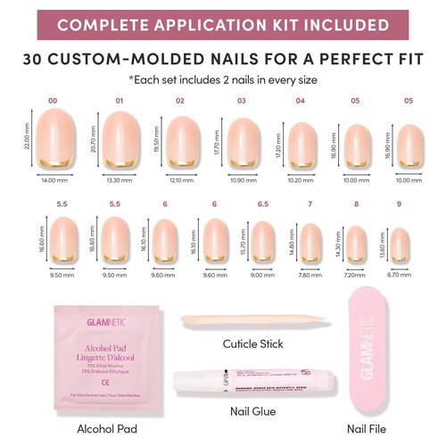 Glamnetic Press On Nails - Goal Digger | Glossy, Semi-Transparent Short Round Fake Nails, Salon Quality | 12 Sizes - 30 Nail Kit with Glue