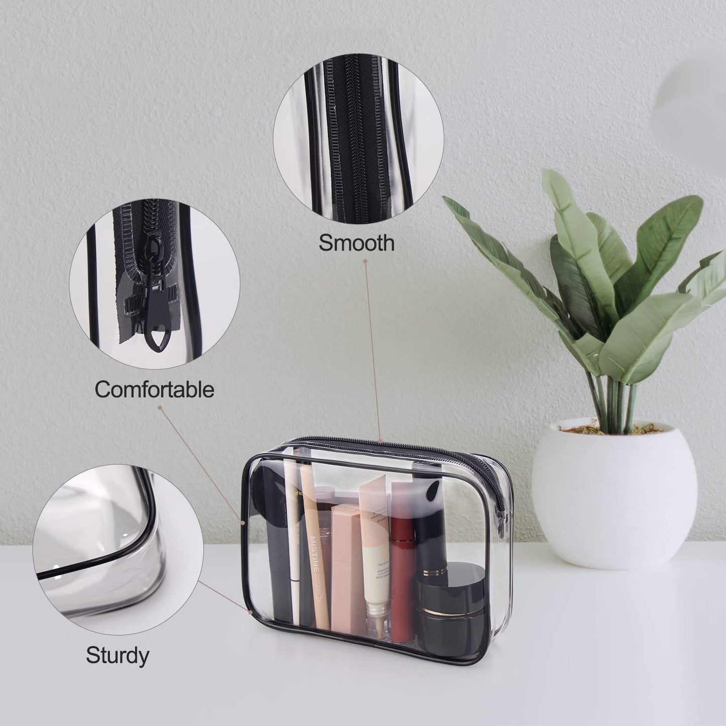 Wedama TSA Approved Toiletry Bag - 3 Pack Zipper Cosmetic Bags for Travel | Quart Size - Black