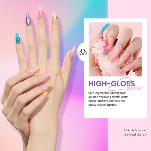 Beetles Neon Gel Polish Set, 20 Colors Glitter Pink Red Green Blue Bright Rainbow Collection Colorful Gel Polish Nails Sparkle Gel Base Glossy & Matte Top Coat UV Gel Spring Gift for Women & Girls