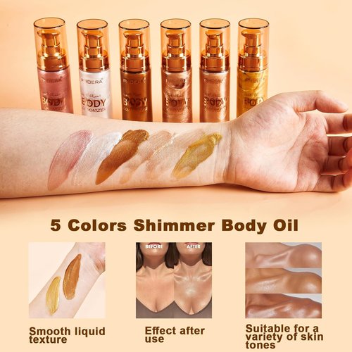 PHOERA Body Shimmer Oil - Bronzer Highlighter for Luminous Glow | 1oz Rose Gold