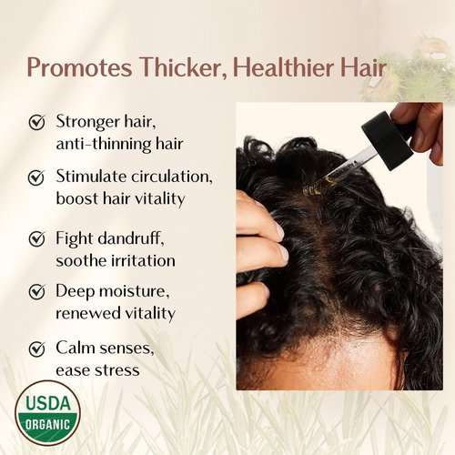 YANIBEST Organic Rosemary Essential Oil, Castor Oil, 100% Pure Natural Hair Oil for Strengthening Hair, Nourish and Repair Damaged Hair, Improve Scalp Health