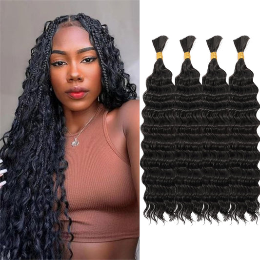 Deep Bulk Hair For Braiding HairWet And Wavy Deep Wave Bulk Hair 26inch 400g,Quality Synthetic Micro Braiding Hair Extensions for Boho Braids No Weft (26inch 4Pack Natural Color)