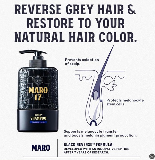 MARO17 Black+ Shampoo - Gray Hair Reversal for Men - Sulfate-Free DHT Blocker with Royal Jelly & Collagen - Promotes Thicker, Darker Hair