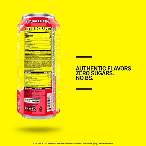 GHOST Energy Drink - Sour Patch Kids Redberry Flavor | 12-Pack, 16oz Cans - Natural Caffeine & Focus Boost