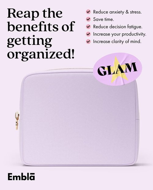 Embla Large Makeup Bag - Waterproof Nylon Travel Toiletry Pouch | Spacious Lavender Cosmetic Organizer