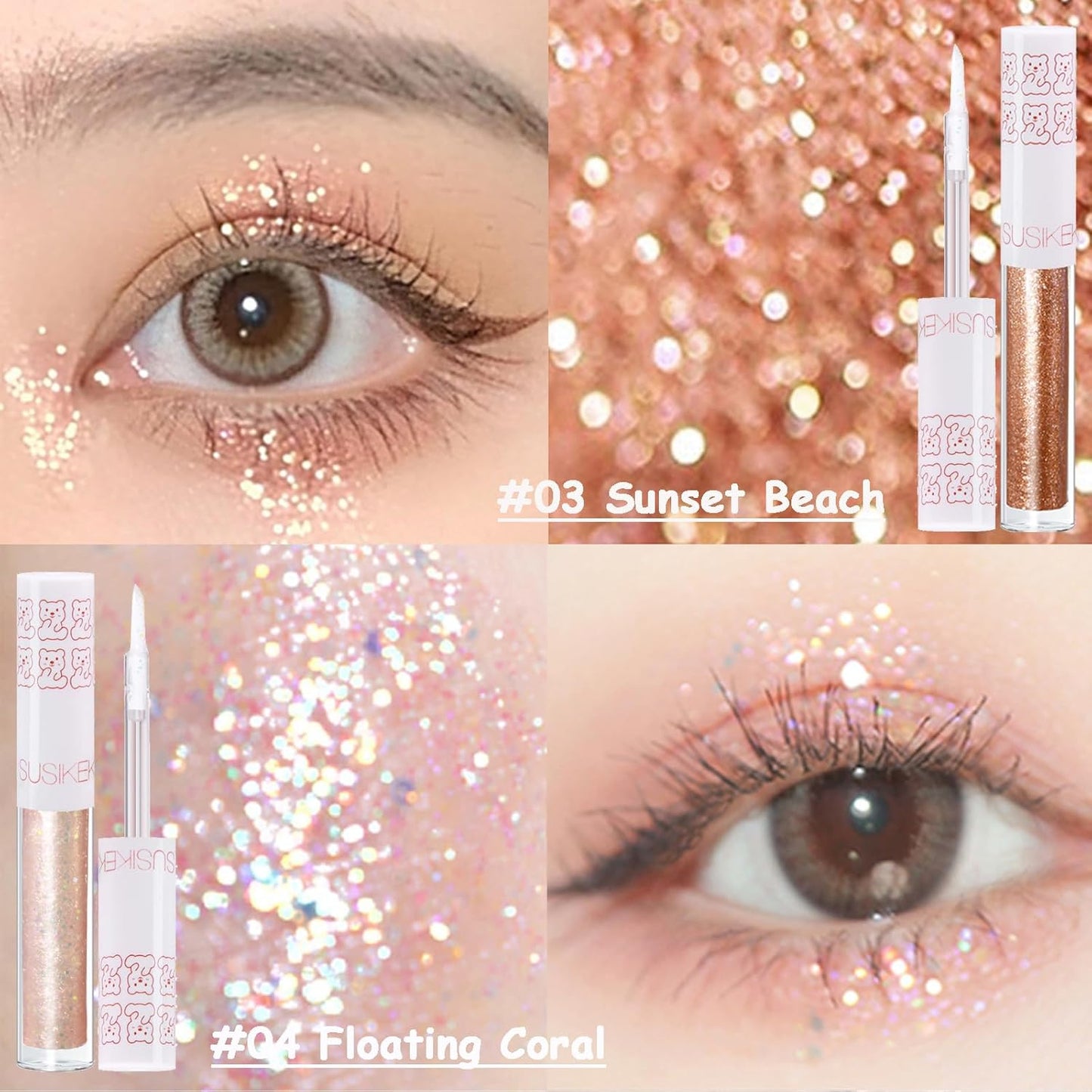 Skiennix Liquid Glitter Eyeshadow Eyeliner - Long Lasting, Quick Drying Shimmer Makeup Set | 6 Pcs for Valentine's Day