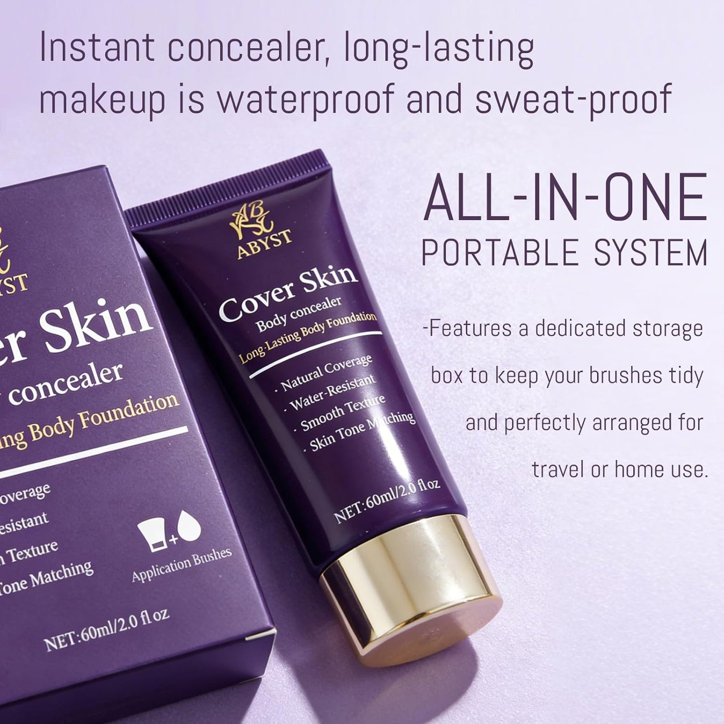 Skiennix Body Coverage Perfector - Waterproof Makeup with Brush & Puff | Full Coverage for Tattoos, Scars (2.0oz Natural Beige)