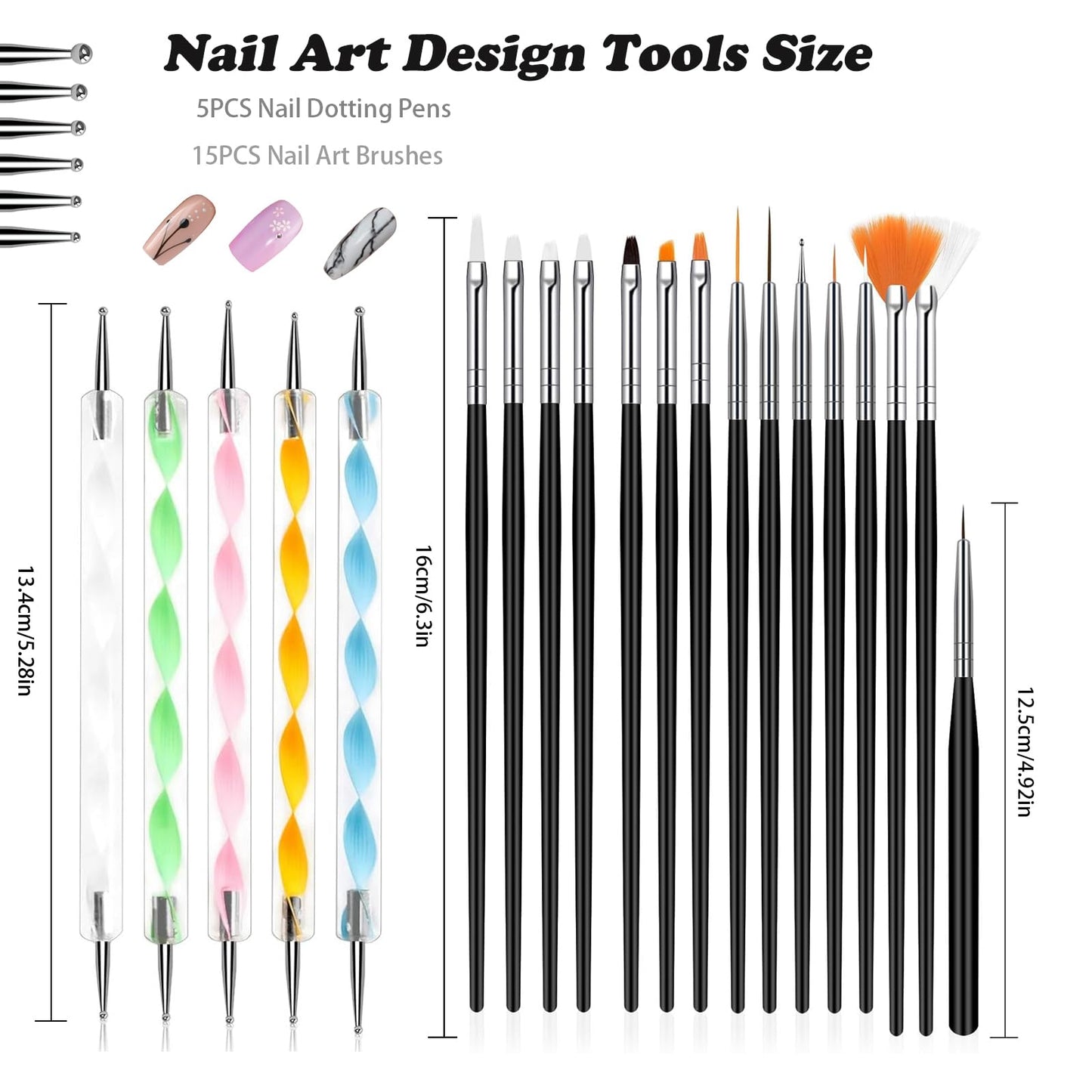 Whmeolyo 20Pcs Nail Art Brushes Tool Set, Nail Art Double-End Tools, Nail Liner Brushes, Silicone Pen Dotting Pen Tools Nail Art Kit for Home Nail Art DIY Salon Use-Black