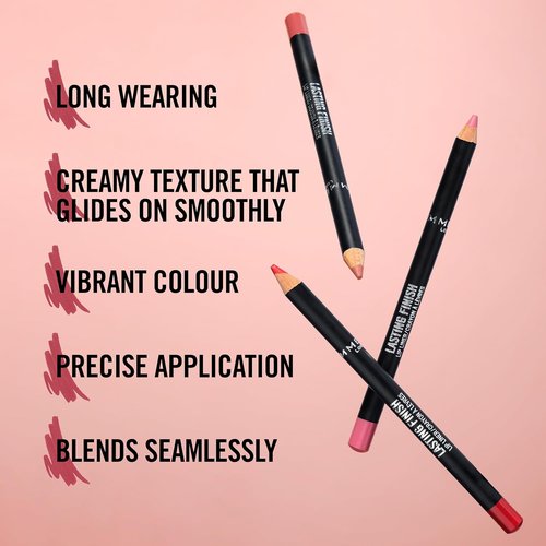 Rimmel Lasting Finish 8HR Lip Liner Pencil - Vibrant, Blendable Formula in 195 Sunset Pink, .04oz