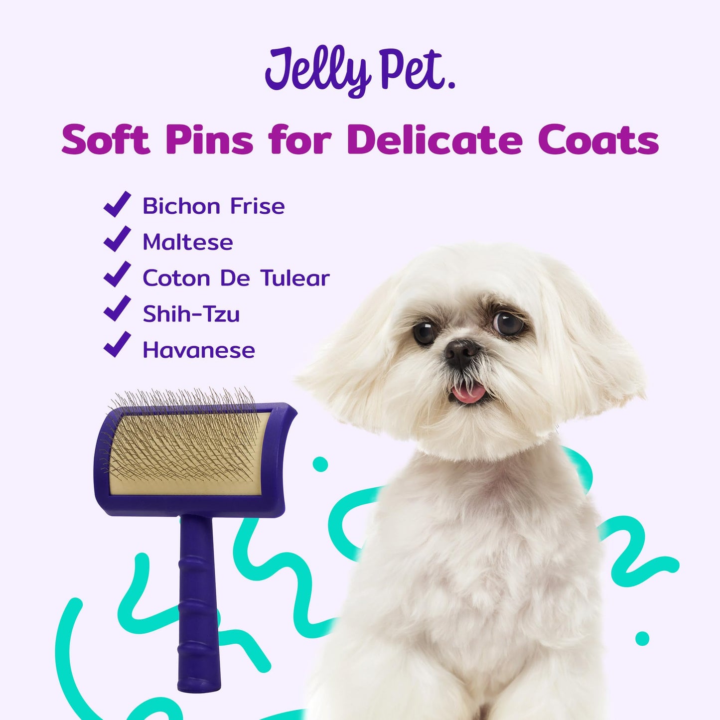 Jelly Pet Universal Slicker Brush for Dogs, Dog Grooming Brush, Remove Tangles/Dead Undercoat, Tuffer Than Tangles, Doodle Huskie Sheep Dog Golden Retriever German Shepherd, Soft Pin, Purple, Large