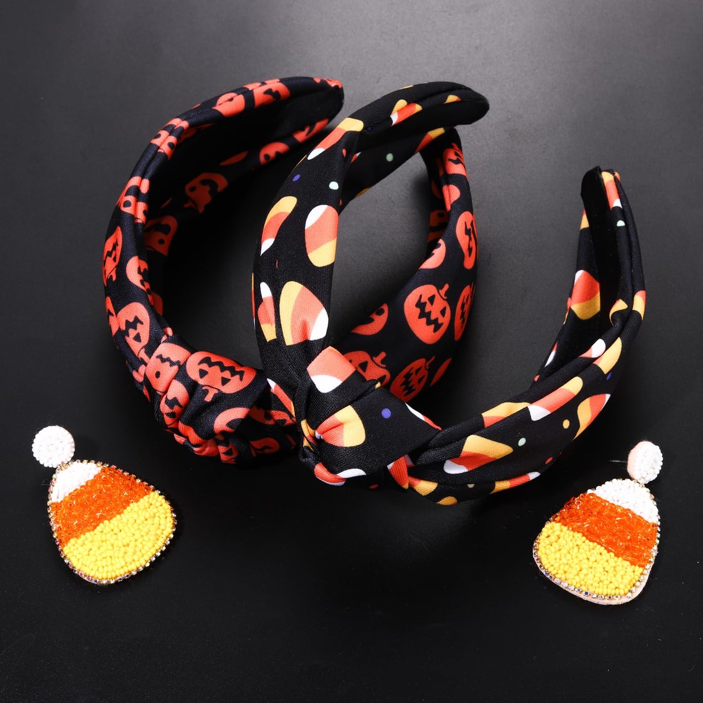 PHALIN Halloween Headband for Women Halloween Accessories Printed Pumpkin Candy Corn Ghost Knotted Headband Halloween Outfits Accessory Holiday Party Gifts