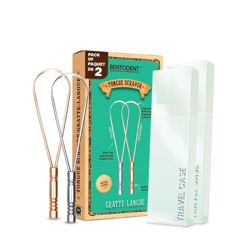 BENTODENT Stainless Steel Tongue Scraper - 2-Pack for Adults & Kids | Rust-Free, Travel Case Included