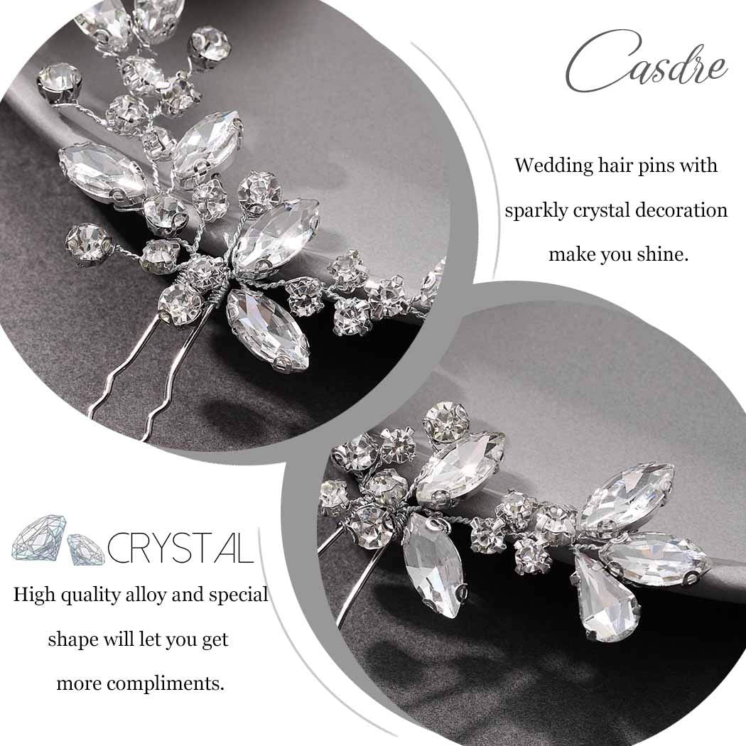 Casdre Crystal Bride Wedding Hair Pins Rhinestone Bridal Hair Pieces Wedding Hair Accessories for Women and Girls (Pack of 2) (A Silver)