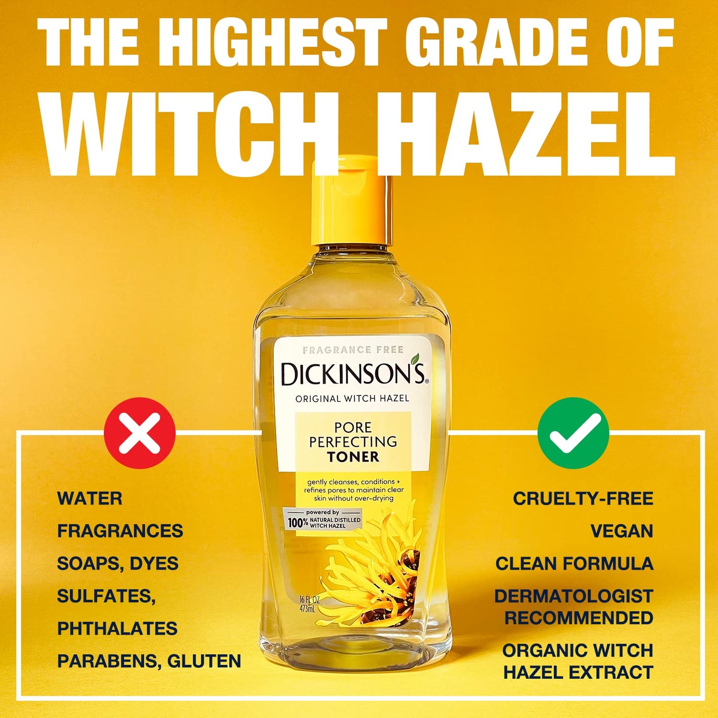 Dickinson's Original Witch Hazel Pore Perfecting Toner, 100% Natural, 3 count