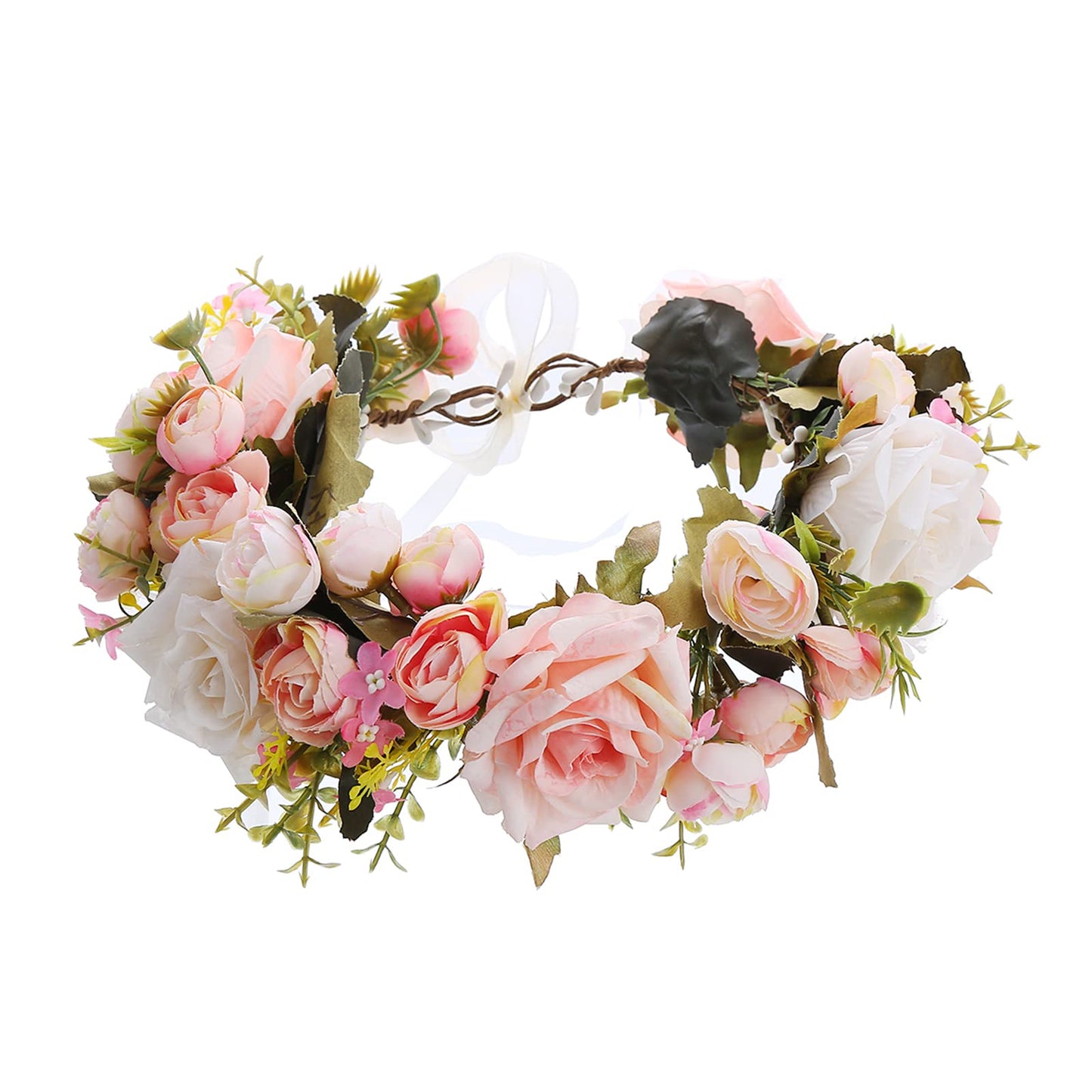 YnimioAOX Handmade Adjustable Flower Wreath Headband Halo Floral Crown Garland Headpiece,Pmx3099-pink flower