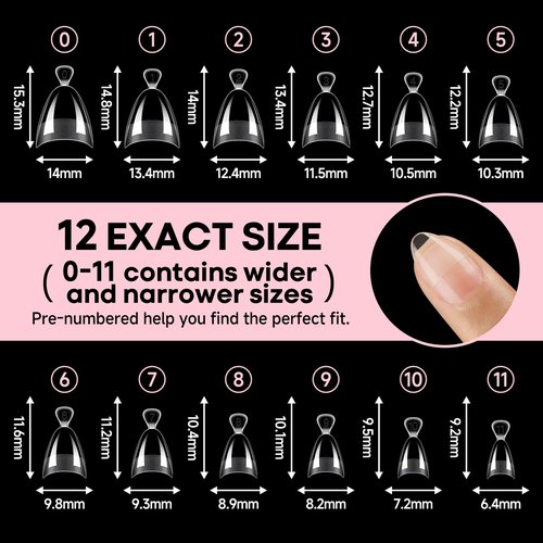 UNA GELLA Almond Gel Nail Tips Short: Half Cover Almond Shape Nail Tips Matte 216pcs Clear Gelly Tips for Saving Nail Extension DIY Nail Art, Self-handle 12Sizes