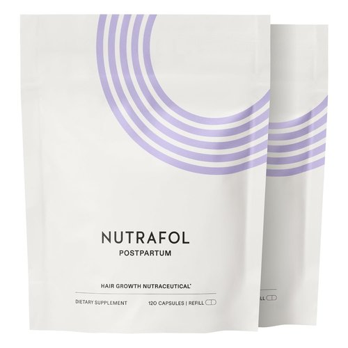 Nutrafol Postpartum Hair Growth Supplements - Clinically Tested for Thicker Hair & Less Shedding | 2 Month Supply, 2 Refill Pouches