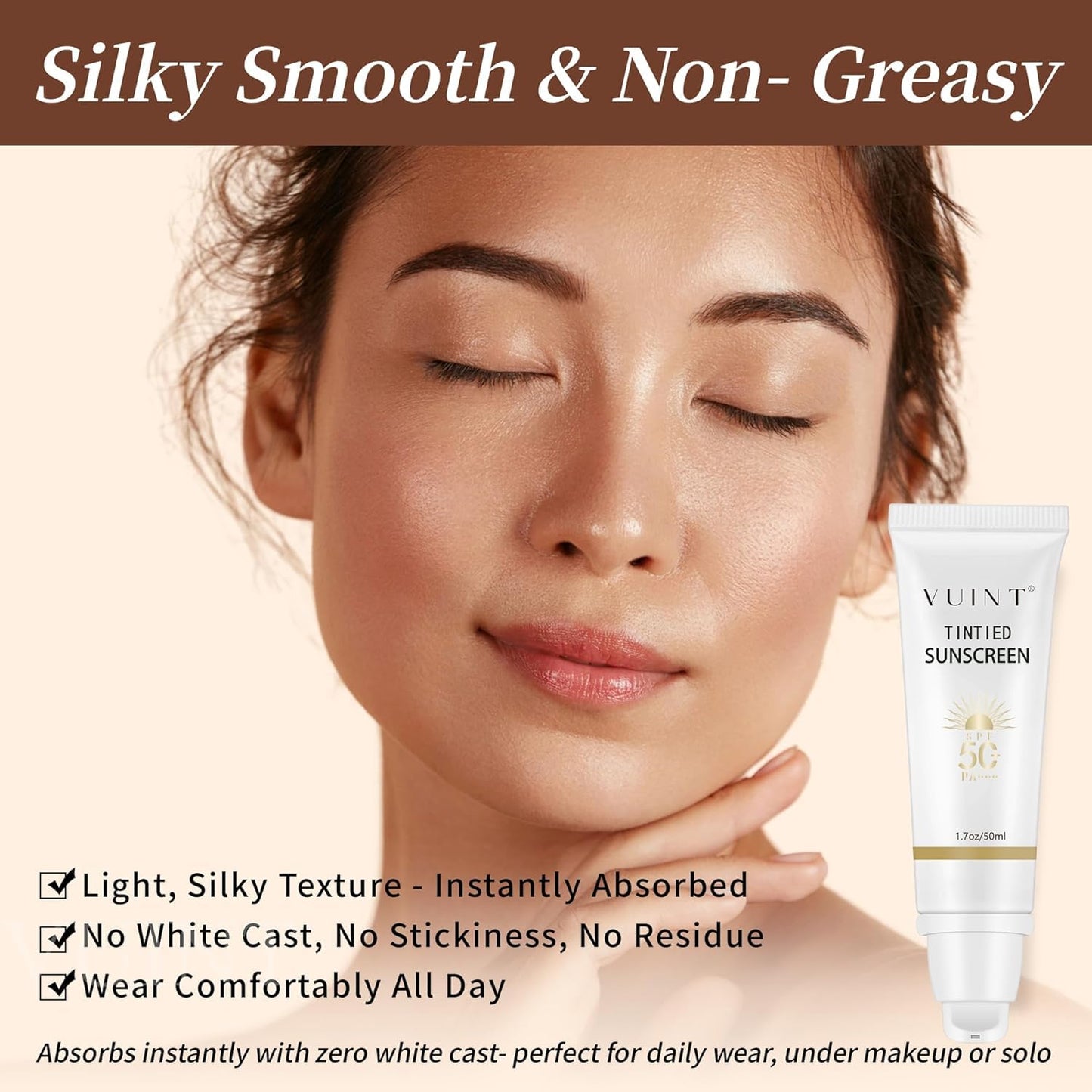 Vuint Tinted Sunscreen SPF 50 - Lightweight, Non-Greasy Broad Spectrum Protection for Sensitive Skin | Hydrating & Waterproof
