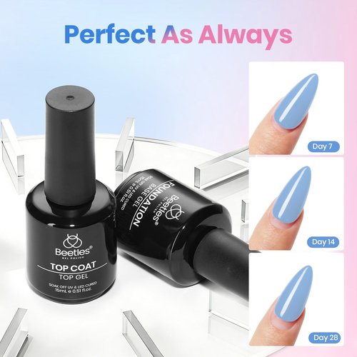Beetles 2 Pcs 15ml No Wipe Gel Top Coat and Base Coat Set - Shine Finish and Long Lasting Soak Off LED Nail Lamp Gel Base Top Coat Finish Nail Art Design Stay Lock Shine Duo Manicure Gifts for Women