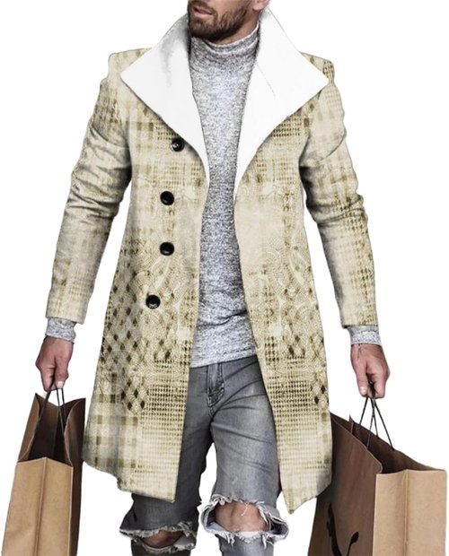 BIVENANT Men's Thermal Wool Blend Peacoat - Casual Notched Collar Business Trench Coat