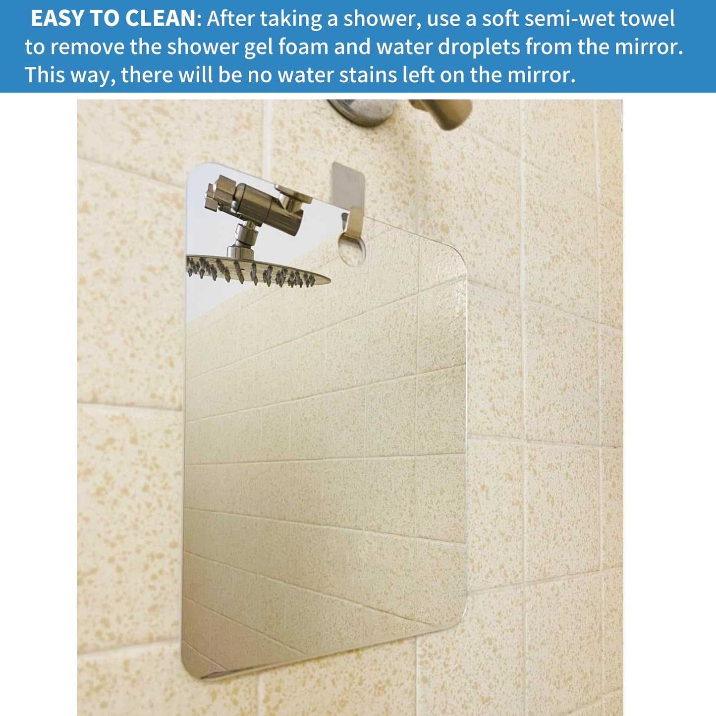EUAIAJ Shower Mirror Fogless for Shaving, Large(10.6x8in) and with 2 Razor Hooks & 2 Mirror Hooks, Easy Install & Unbreakable & Super Thick, Fog Free (No Fog) Shower Mirror for Shaving