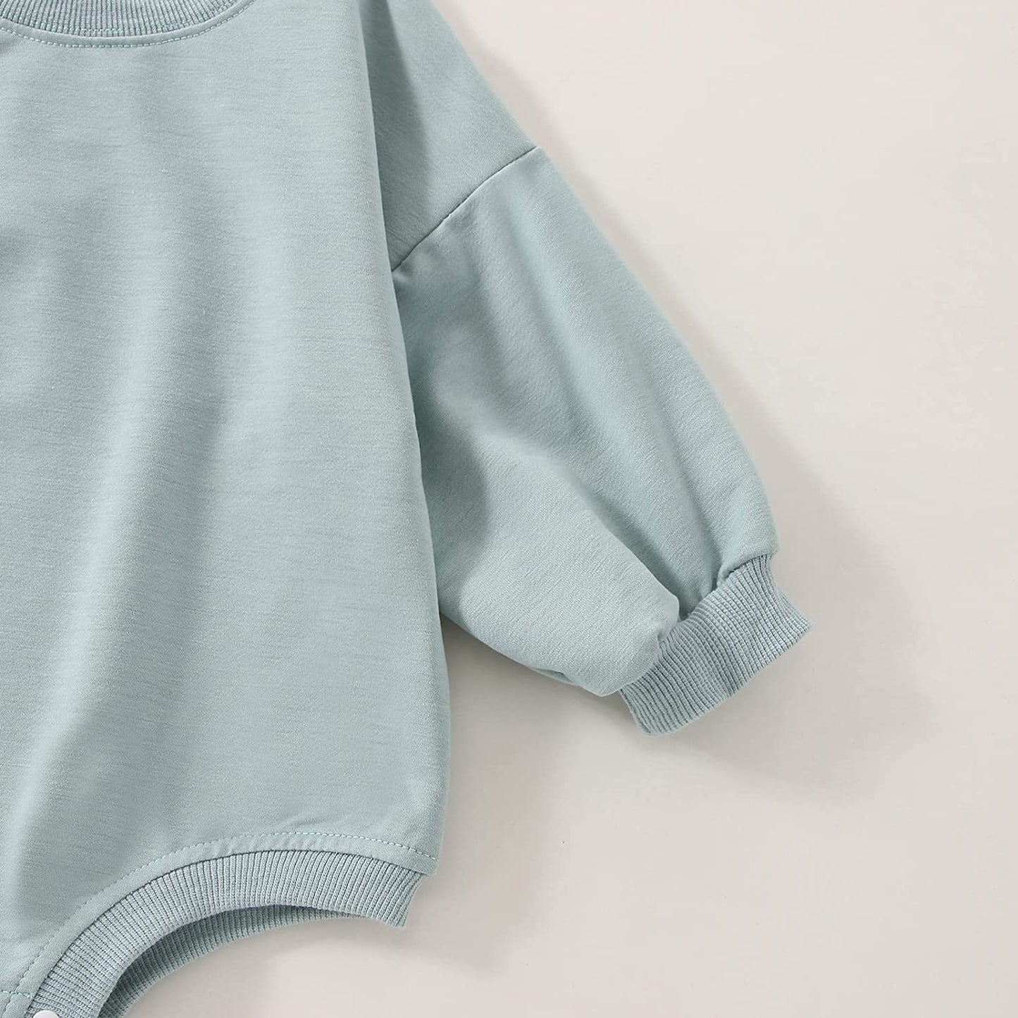 DOSYZTO Baby Boy Girl Fall Outfit Long Sleeve Bubble Romper Sweatshirt Top Solid Color Jumpsuit Infant Bodysuit Clothes (Solid Light Green Rompe,12-18 Months)