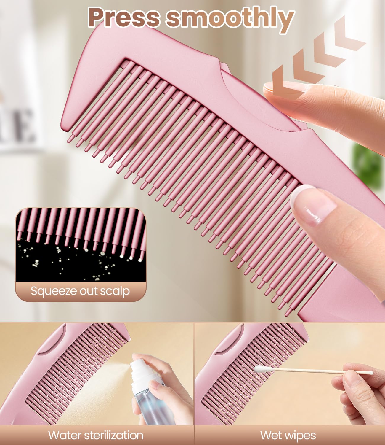Dandruff Comb | 2PC Upgraded Fine Tooth Scalp Detox Comb for Women, Men & Kids - Pink Hair Care Tool