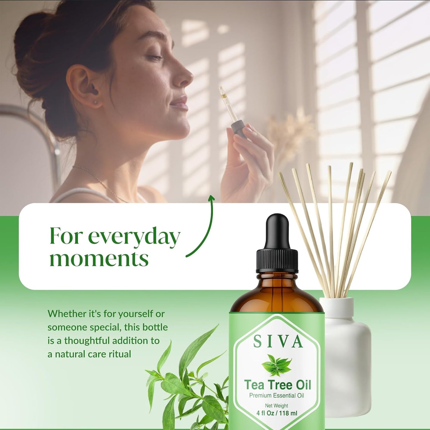 Siva Tea Tree Essential Oil - 100% Natural for Diffuser, Face & Skin Care | 4 Fl Oz with Dropper