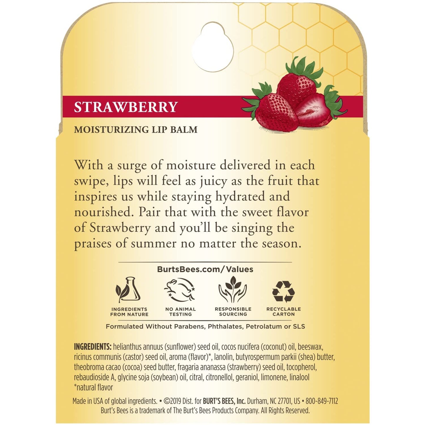 Burt's Bees 100% Natural Strawberry Lip Balm - Moisturizing Beeswax Formula | 4 Tubes