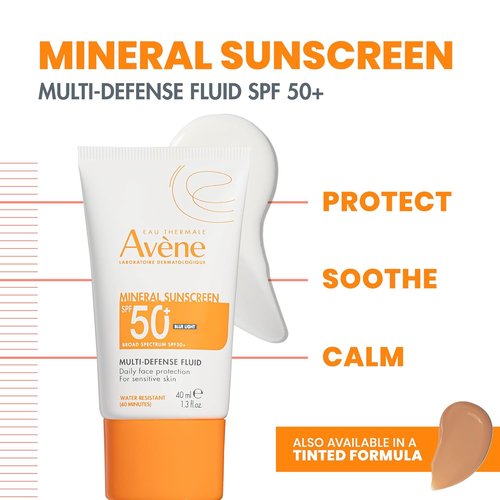 Avène Mineral Sunscreen - Multi-Defense Fluid with SPF 50 for Ultimate Protection