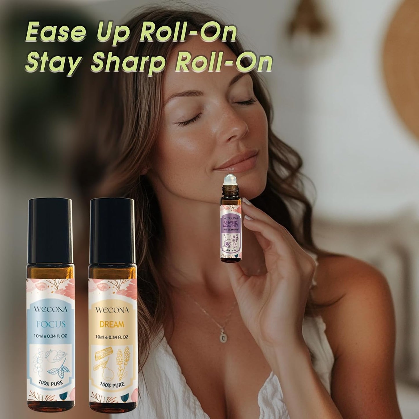 Wecona Aromatherapy Essential Oil Roll-On Set - 6x10ml Blends in Roller Bottles | Portable Relaxation Gift for Home