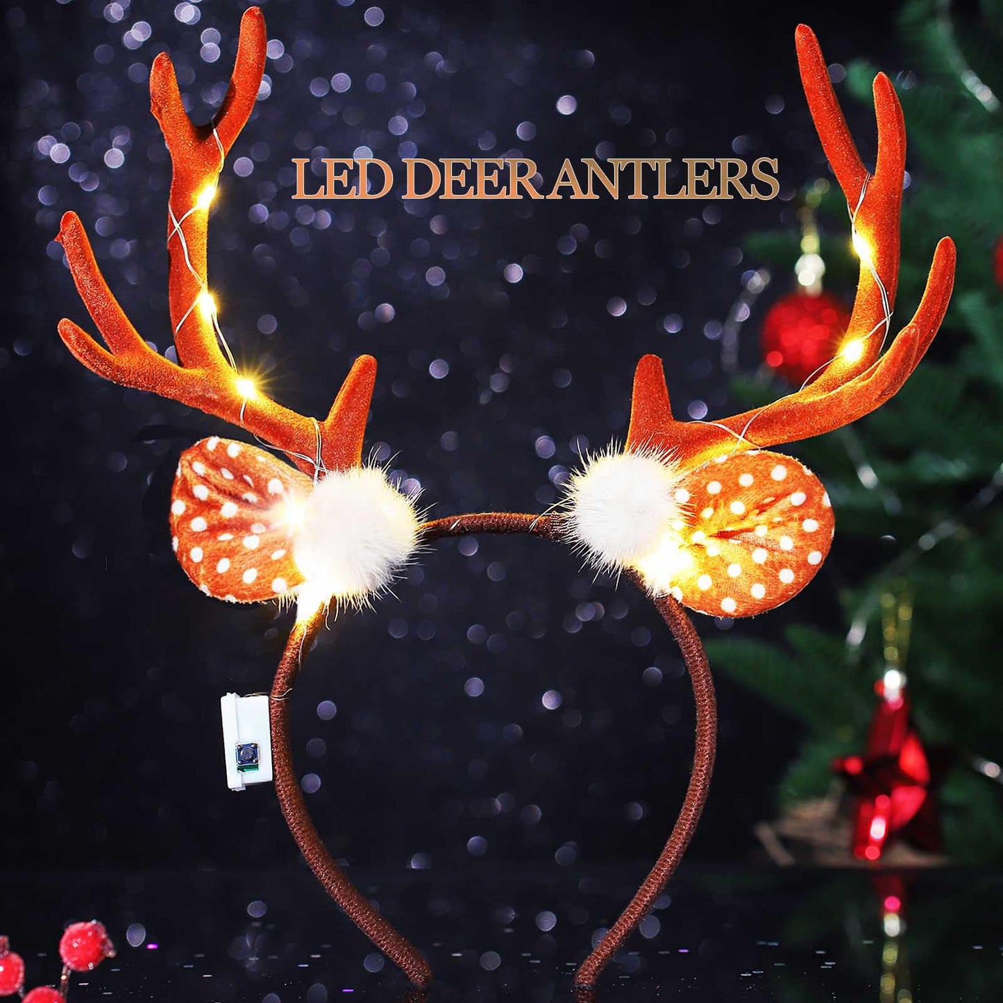 Olbye Led Deer Antlers Headband Women’s Deer Costume Accessories Light Up Fawn Horn Headband Reindeer Antler Headpiece Halloween Cosplay Costume Ears Holiday Party Accessories for Women Girls (A)