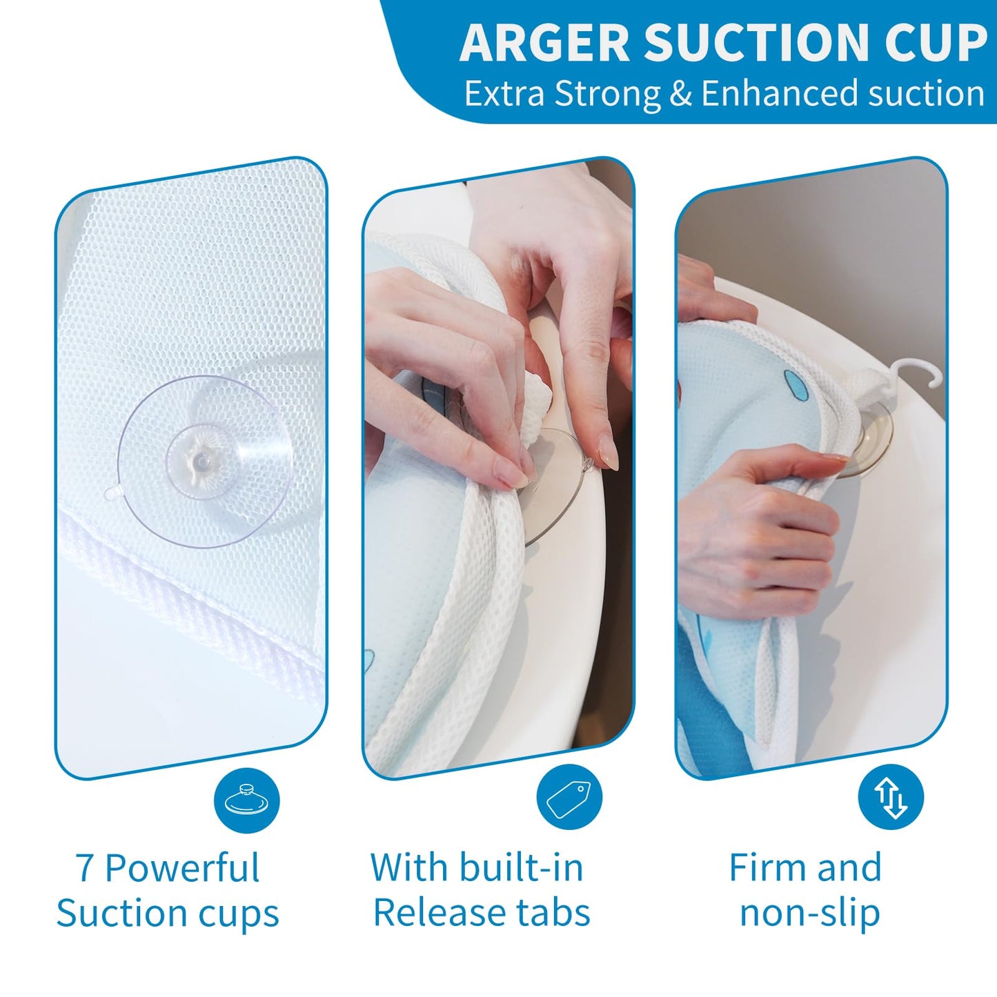 MANDREX Bath Pillow, Bath Pillow for Tub, Luxury Bathtub Pillow for Neck and Back Support,4D Mesh Fabric and Non-Slip Suction Cups,Relaxing Bath Accessories for Women and Men,Fits All Bathtubs