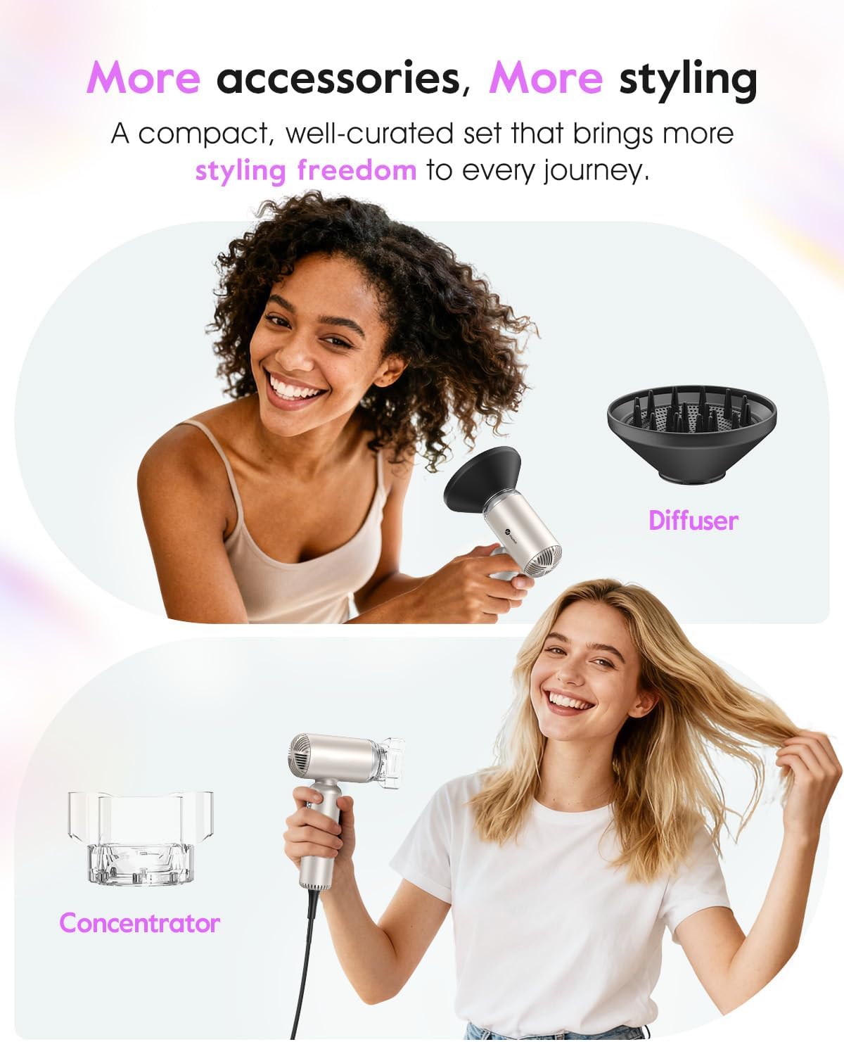 Slopehill Dual Voltage Travel Mini Hair Dryer - Lightweight Ionic Blow Dryer with Magnetic Diffuser | Compact & Quiet, 100-240V