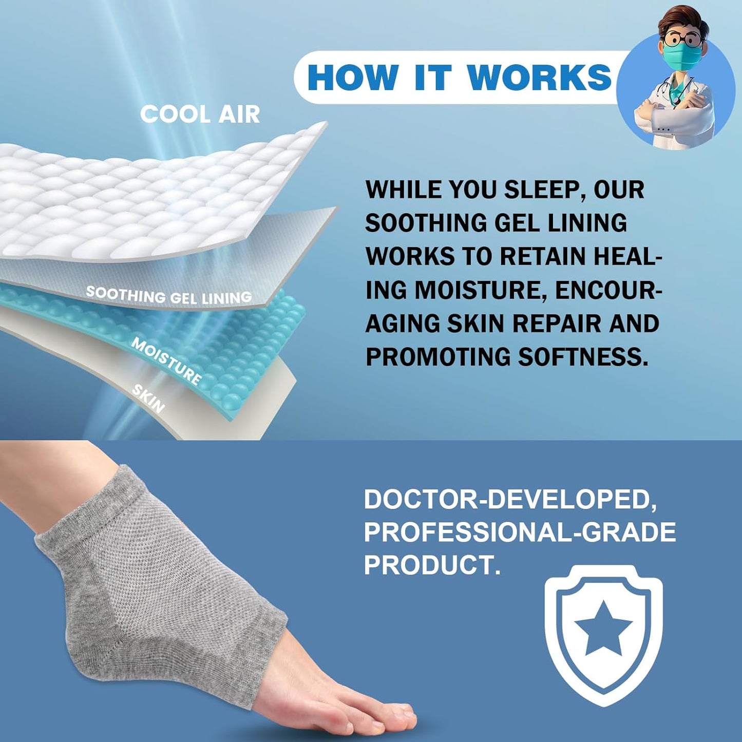 TEAWOO Moisturizing Heel Socks - 6 Pairs of Toeless Gel Socks for Hydrated, Soft Feet