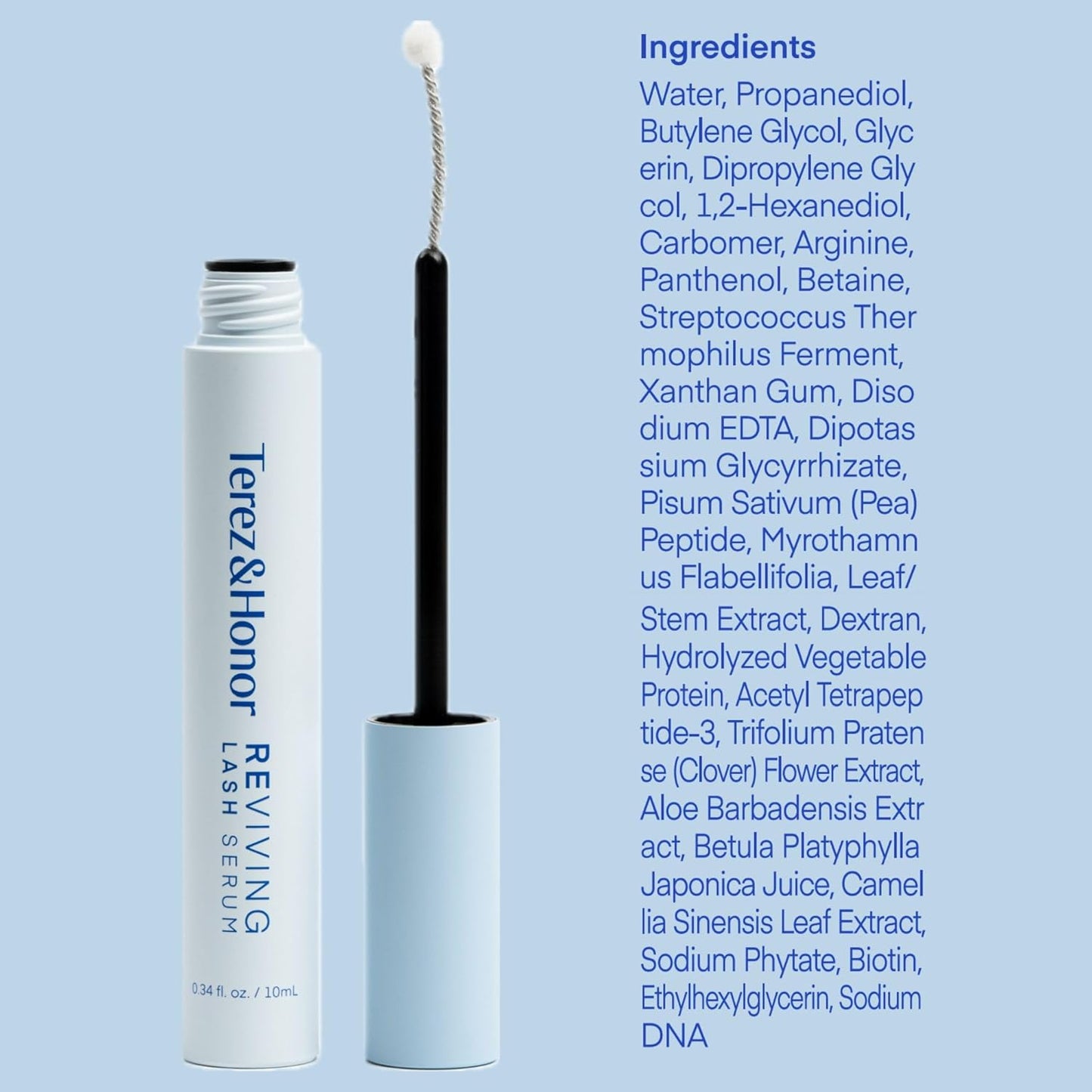 Terez & Honor Reviving Lash Serum - Vegan PDRN Lash Growth Formula for Longer, Fuller Lashes - Peptide & Biotin Conditioner