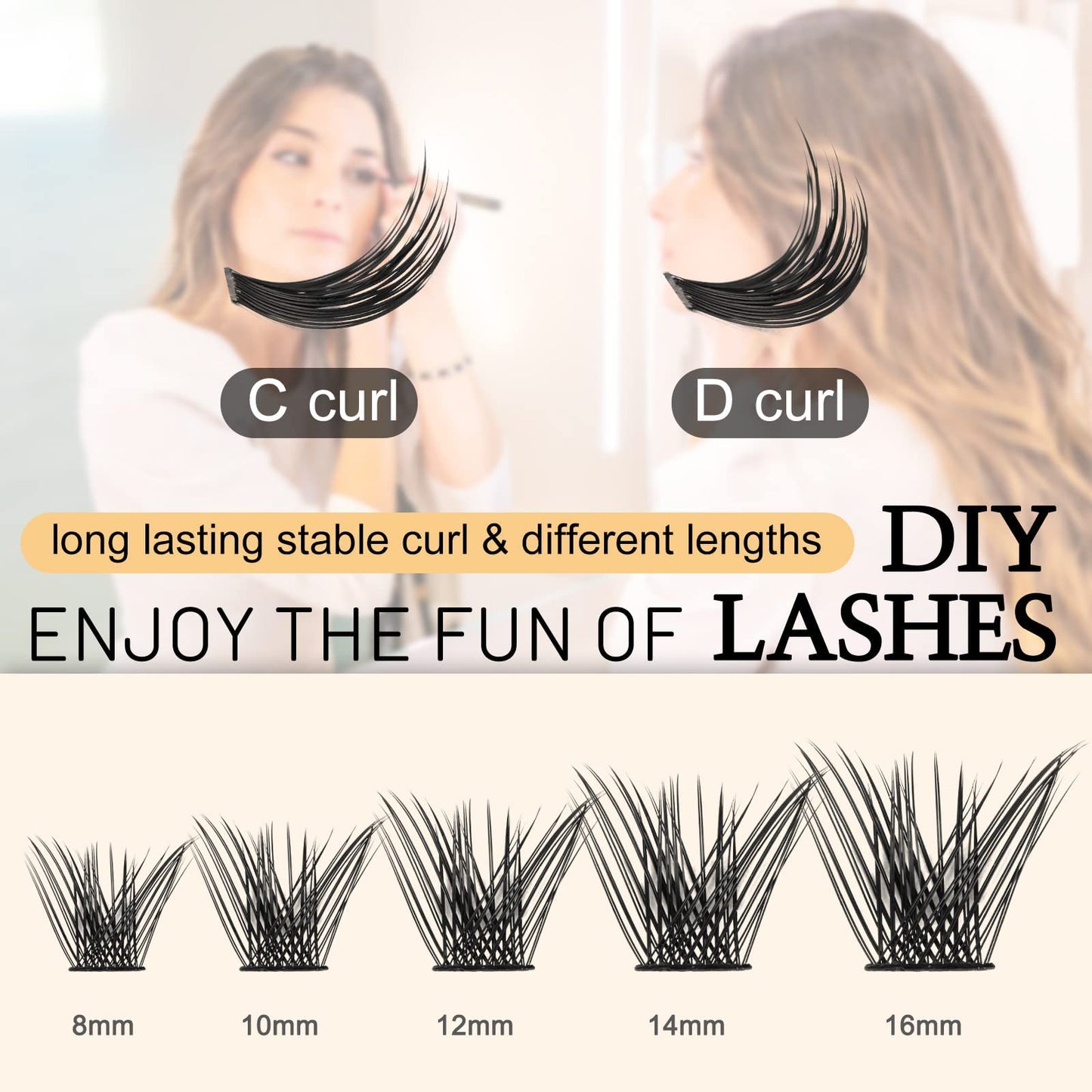 QUEWEL Cluster Lashes 72 Pcs Wide Stem Individual Lashes C/D Curl 12mm Length DIY Eyelash Extension False Eyelashes Fluffy Styles Soft for Personal Makeup Use at Home (Fluffy-D-12)