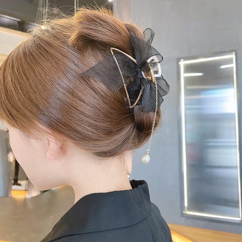 2 Pack Metal Big Lace Bows French Style Hair Clips Clamp Tassel Nonslip Hair Claw Hair Accessories for Women Girls for Thinner Thick Hair Styling