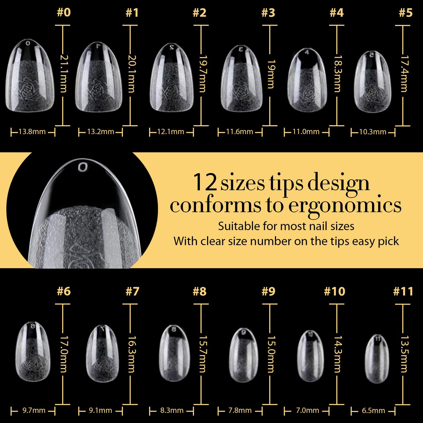 UNA GELLA Short Nail Tips Oval Almond Shape, 240Pcs Short Oval Almond Nail Tips Full Cover Acrylic False Nails 12 Sizes Pre-file Soft Gel Nail tips for Nail Extension at Home DIY Salon with Box