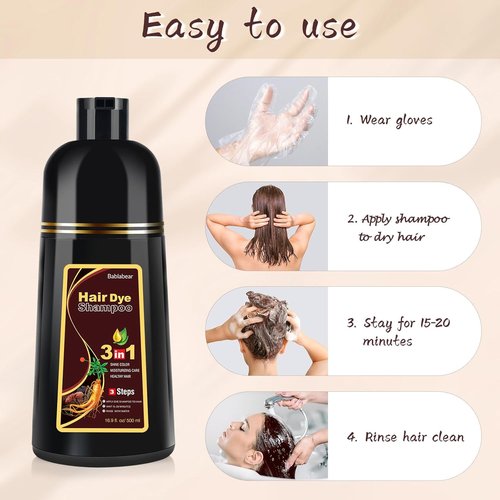 Bablabear Dark Brown Hair Color Shampoo - Instant 3-in-1 Dye for Gray Hair | 500ML for Men & Women