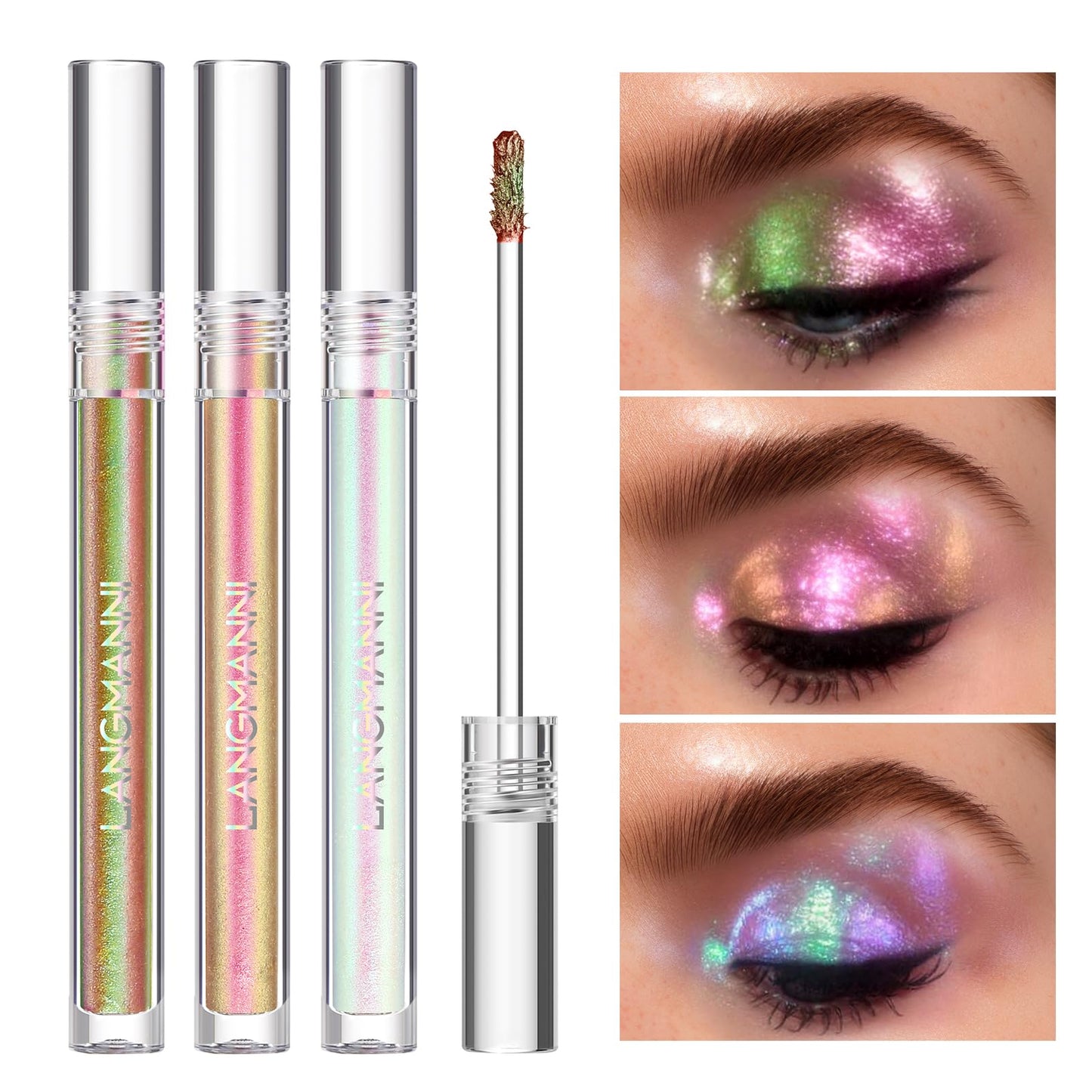 Jolilab Metallic Liquid Chameleon Eyeshadow, Multi-Dimensional Eye Looks, Long-lasting Holographic Glitter Multichrome Eyeshadows Makeup (#002+006+013)