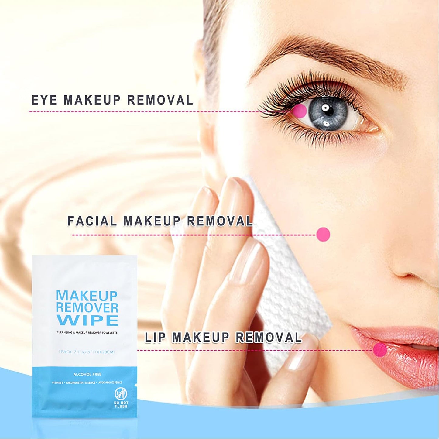 Skiennix Makeup Remover Wipes - 100 Individually Wrapped Cleansing Cloths for Travel & Skin Care