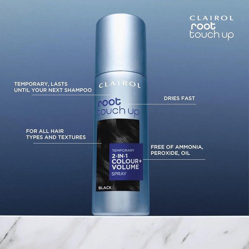 Clairol Root Touch-Up | 2-in-1 Temporary Hair Coloring Spray for Volume - Black, 1 Pack