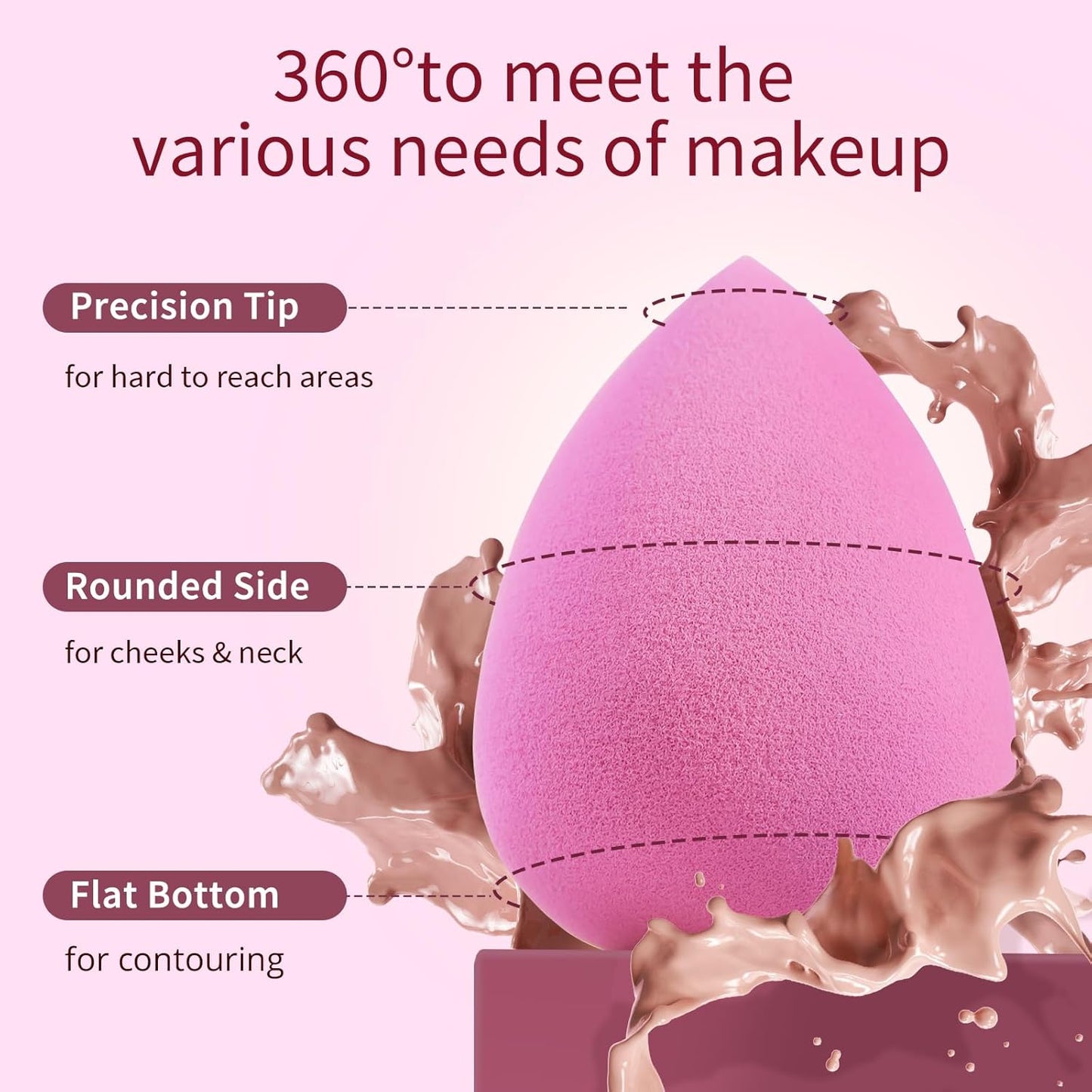 BEAKEY Super Soft Makeup Sponge Set - 6 Pink Blending Sponges for Foundation, Liquid & Cream
