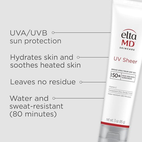 EltaMD UV Sheer Face Sunscreen - SPF 50+ Zinc Oxide Formula for No White Cast | Lightweight & Non-Greasy