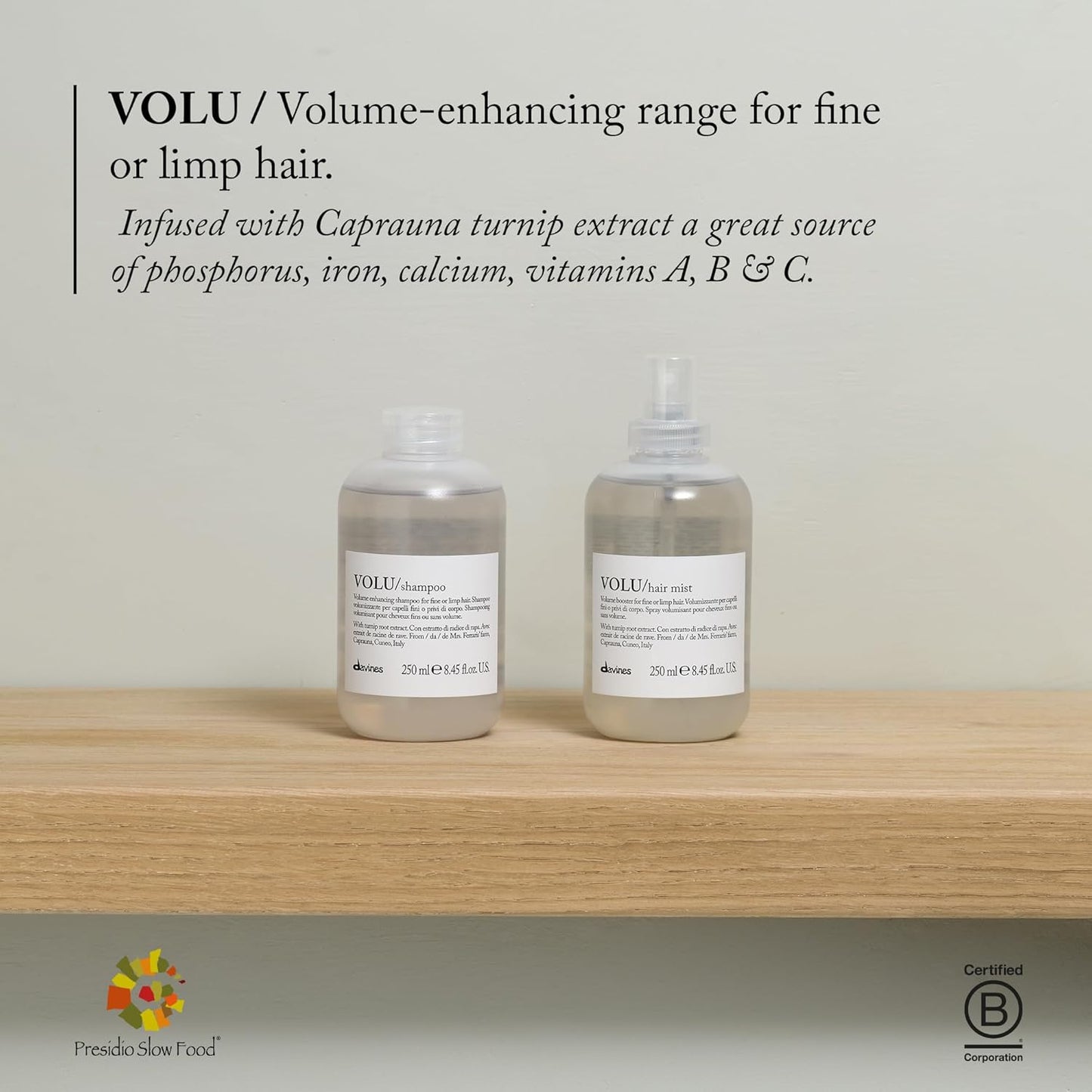 Davines VOLU Shampoo - Volumizing Shampoo for Fine Hair | Gentle Everyday Formula for Lift and Body