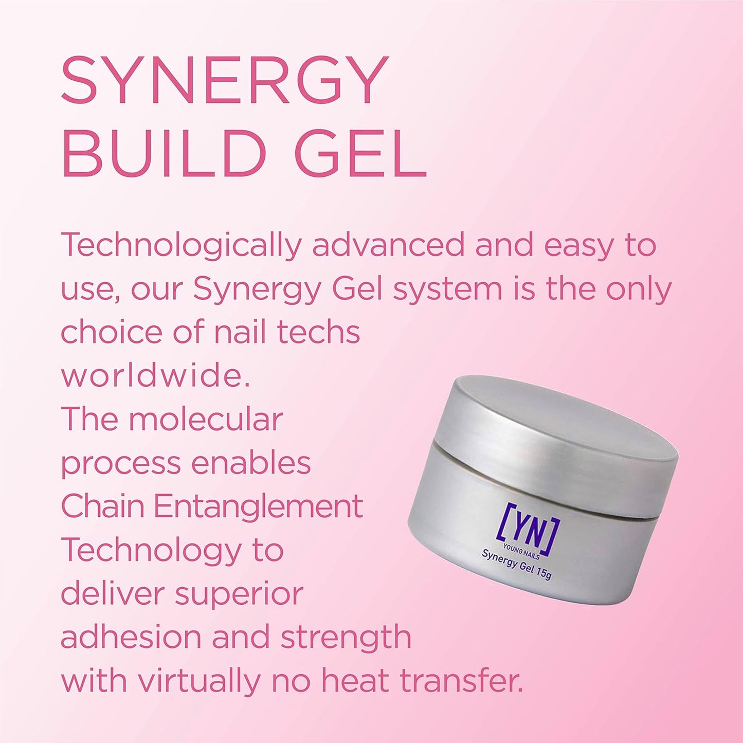 Young Nails Synergy Gel - Hard Builder Gel for Superior Adhesion & Strength | Pink, 15g