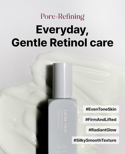 Delere Caviar Glow Smoothing Serum - Caviar Collagen with Niacinamide & Retinol for Radiant Skin | 1.7oz